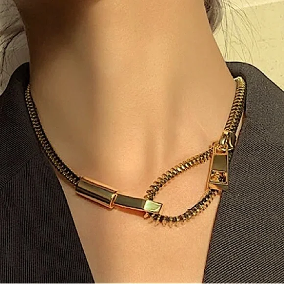 Gold Zipper Punk Minimalist Versatile Necklace - Picture 2 of 15